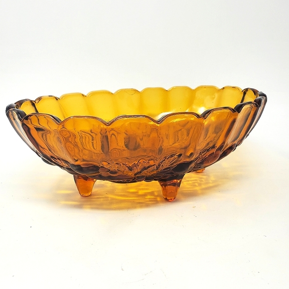Indiana Glass Accents Vtg Indiana Glass Amber Glass Footed Fruit